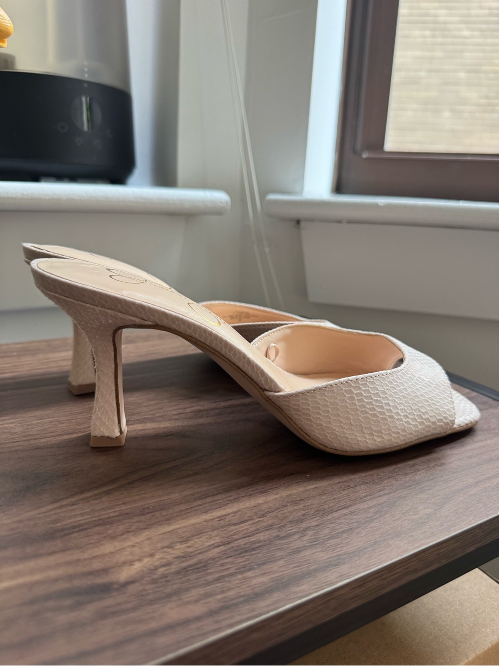 Jessica Simpson Cream Textured Slide Sandal with Kitten Heel - Picture 9 of 11
